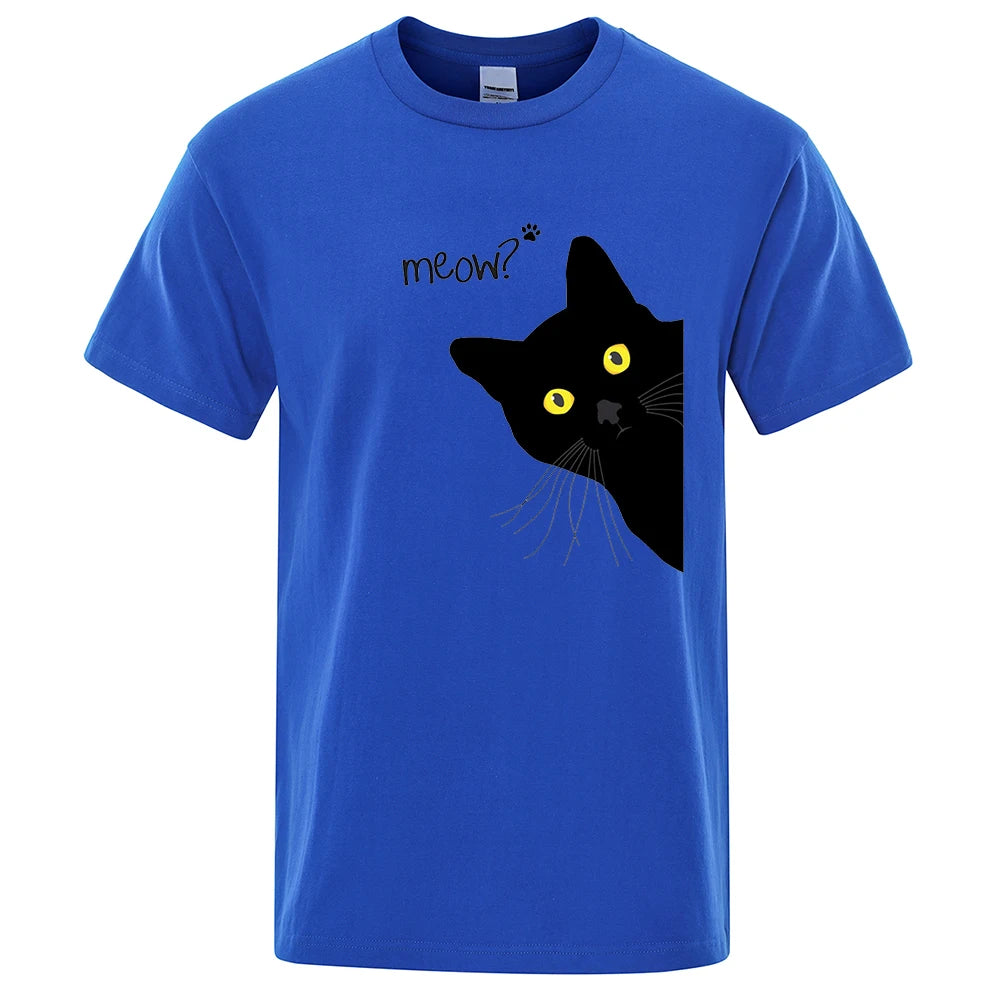 Meow Black Cat Print T-Shirts